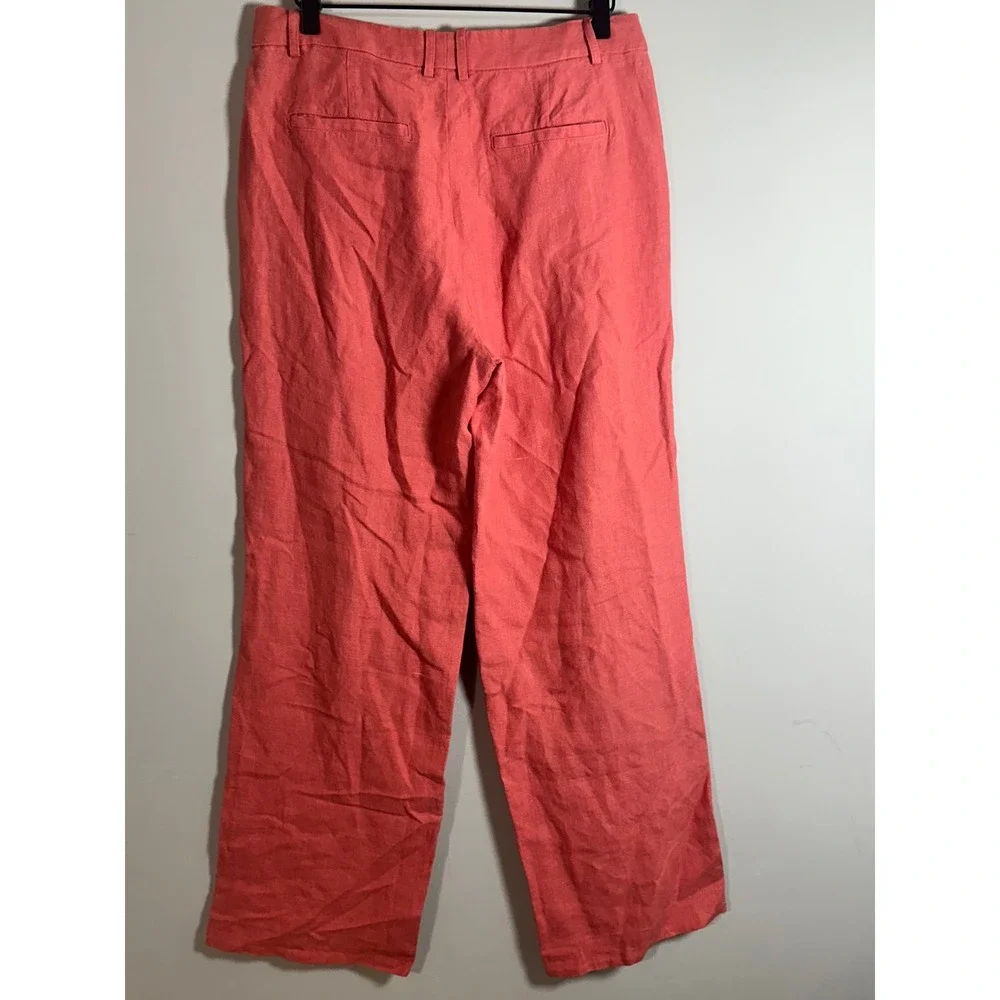 Banana Republic Lina Straight Linen Pant Coral High Rise Relaxed 6 882876-04